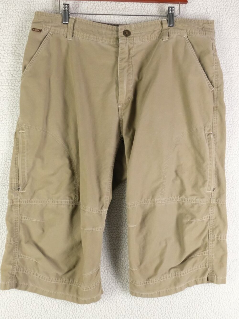 Kuhl Hybrid Shorts Mens 36 Olive Green Canvas Kuhldry Hiking Zip Pockets Outdoor